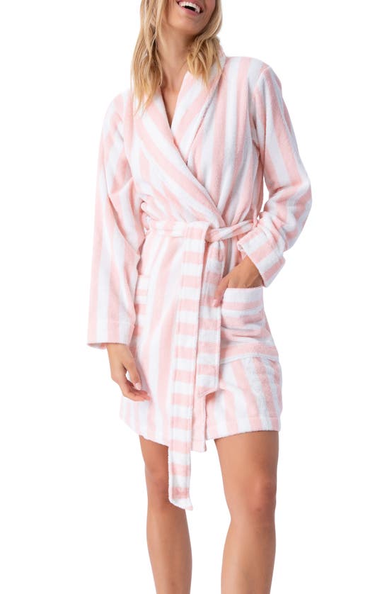 Shop Pj Salvage Stripe Terry Cloth Robe In Pink Rose