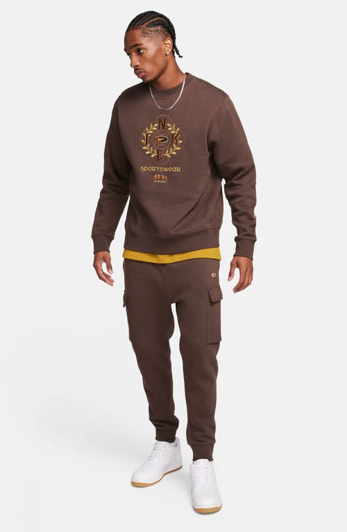 Shop Nike Sportswear Club Embroidered Crewneck Sweatshirt In Baroque Brown/ale Brown