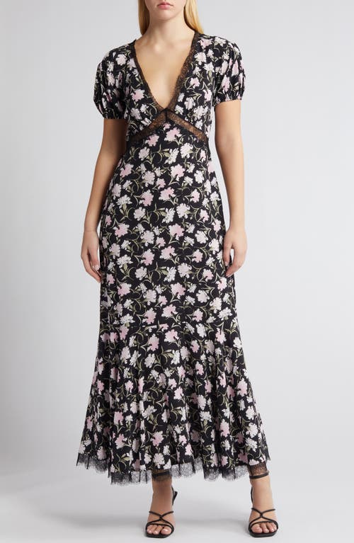 LoveShackFancy Aurelle Floral Lace Trim Maxi Dress Night Pearl at Nordstrom,