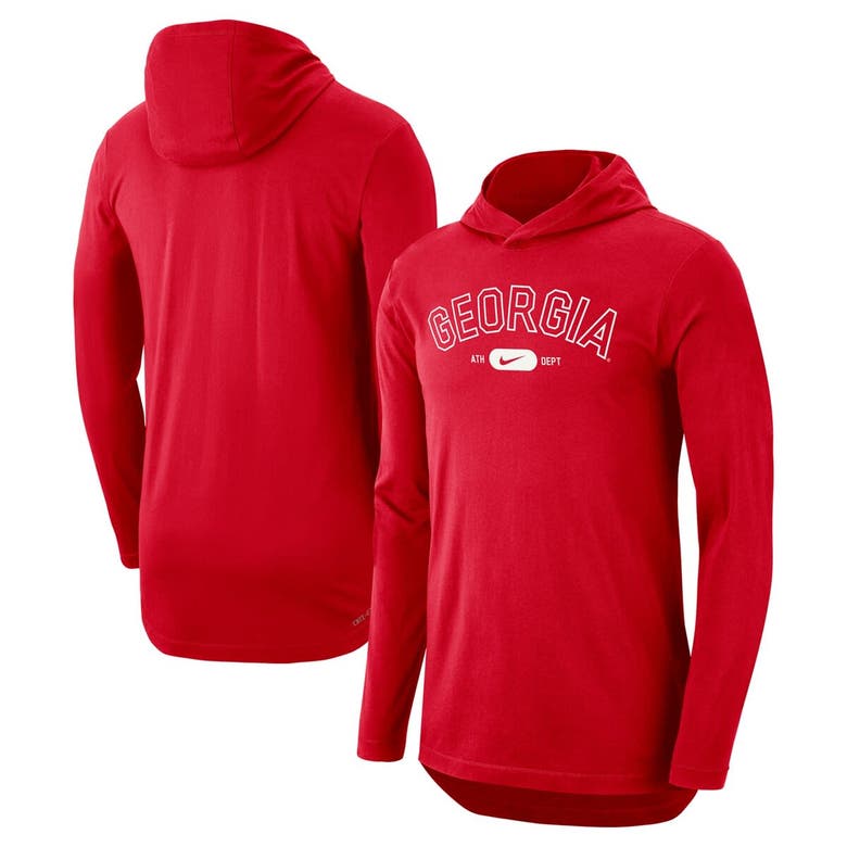 Shop Nike Red Georgia Bulldogs Campus Performance Long Sleeve Hoodie T-shirt