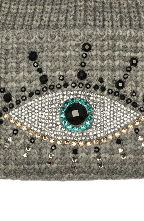 Kurt Geiger London Beaded Evil Eye Beanie In Dark Grey Marl