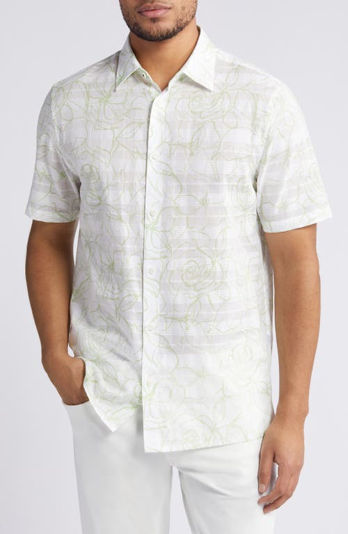 Cavu Floral Short Sleeve Cotton Button-Up Shirt in White