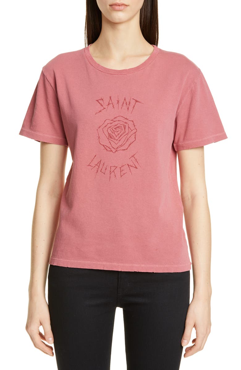 Saint Laurent Rose Logo Graphic Tee Nordstrom