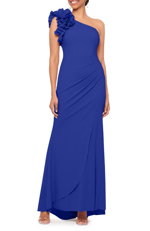 Xscape Evenings Ruffle One-Shoulder Scuba Crepe Gown at Nordstrom,