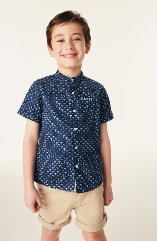 Shop Baker By Ted Baker Kids' Dot Print Short Sleeve Cotton Button-up Shirt In Blue