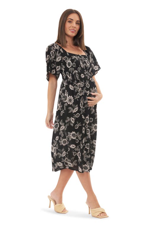 RIPE MATERNITY RIPE MATERNITY TRINA FLORAL SHIRRED MIDI MATERNITY DRESS