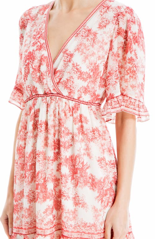 Shop Max Studio Floral Short Sleeve Dress In Coral/ivory