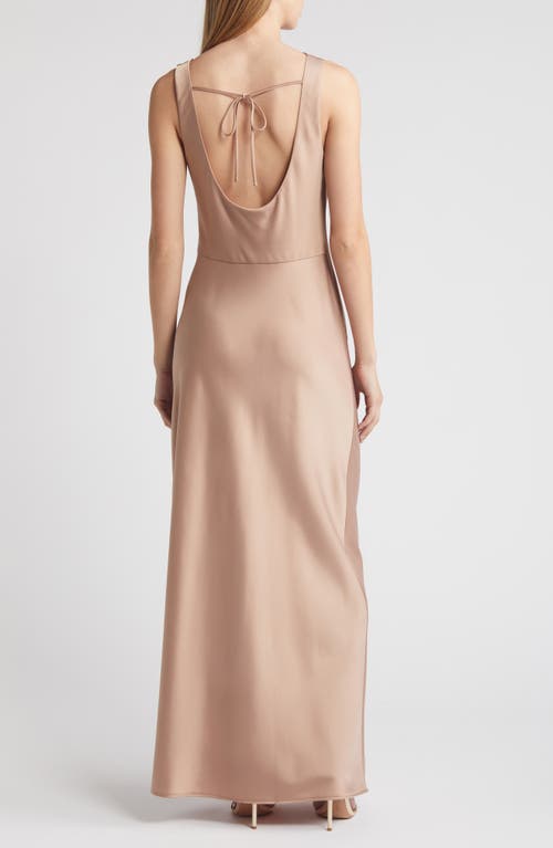 Shop Wayf The Lea Cowl Neck Satin Gown In Macchiato