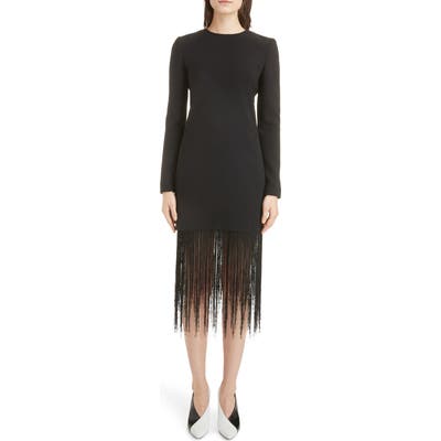 Givenchy Fringe Hem Wool Crepe Sheath Dress, 6 FR - Black