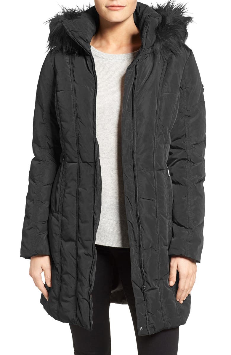 Calvin Klein Down & Feather Fill Coat with Faux Fur Trim Hood (Regular ...