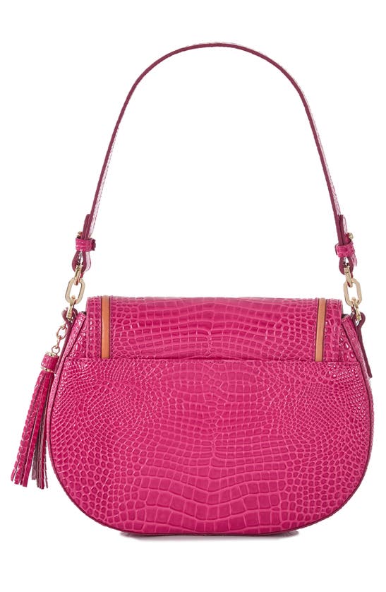 Shop Brahmin Cynthia Croc Embossed Leather Shoulder Bag In Paradise Pink