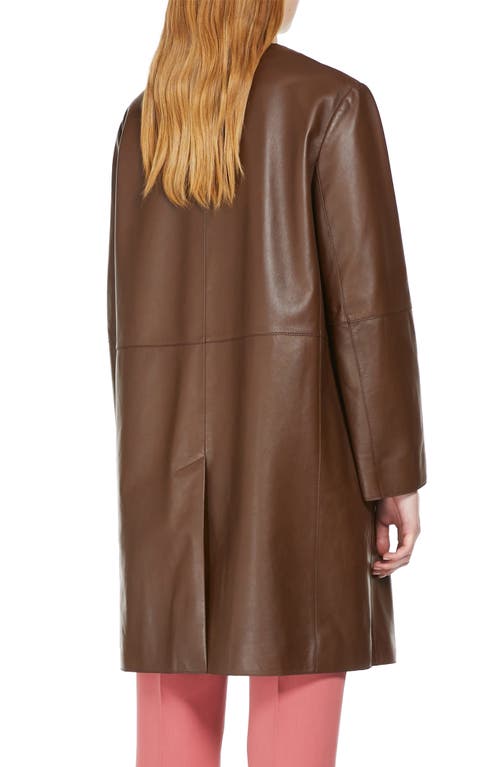 Shop Weekend Max Mara Geyser Woven Placket Leather Coat In Tobacco