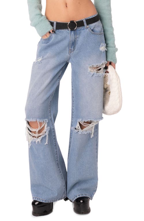 EDIKTED Distressed Boyfriend Jeans in Light-Blue at Nordstrom, Size Small