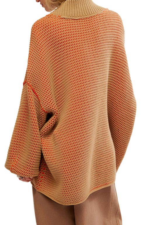 Shop Free People Maisie Oversize Sweater In Camel Tangerine Comb