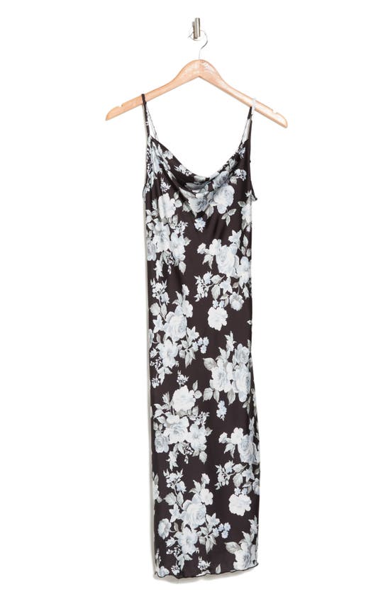 Bebe Printed Satin Bias Midi Dress In Black/ Floral