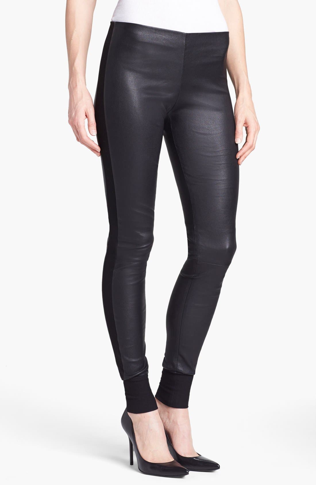 Vince Leather & Knit Skinny Pants Nordstrom