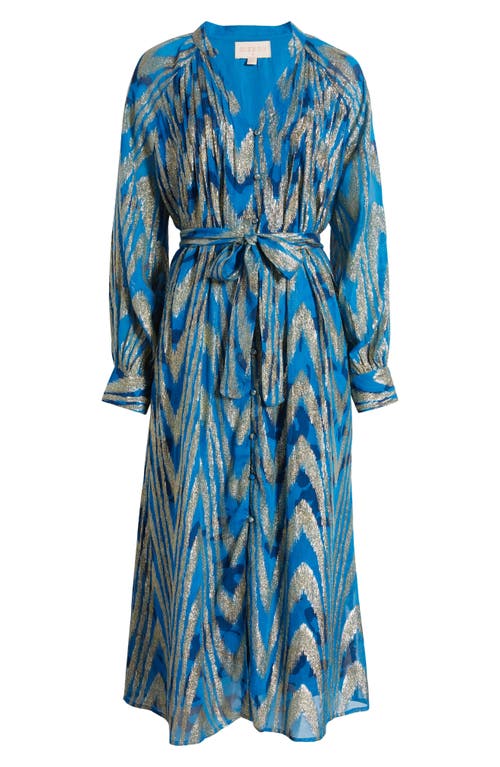 Shop Ciebon Seneca Metallic Long Sleeve Midi Shirtdress In Ocean