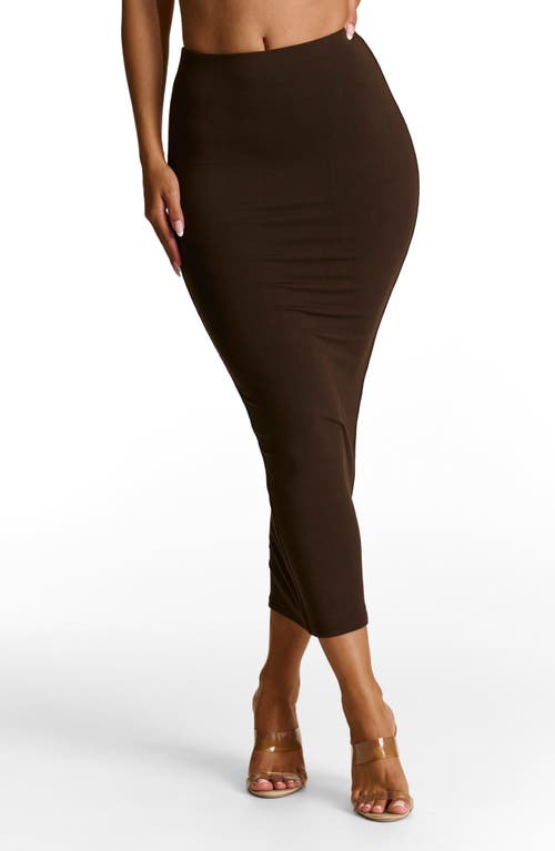 Naked Wardrobe Smooth Midi Skirt in Dark Chocolate 