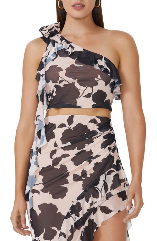 AFRM Kellon Ruffle One-Shoulder Crop Top Shadow Floral at Nordstrom,