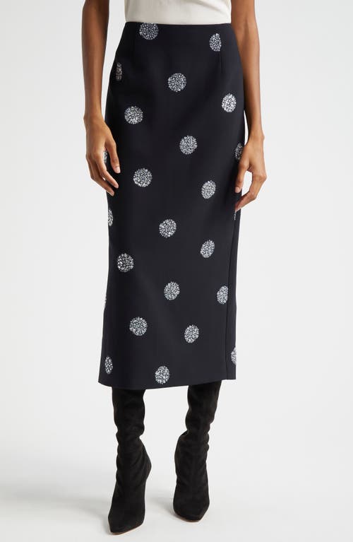 Shop Cinq À Sept Malti Crystal Print Midi Skirt In Black/silver