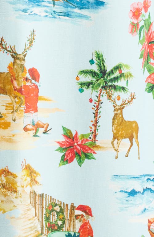 Shop Tommy Bahama Santa Shores Holiday Print Silk Camp Shirt In Light Sky