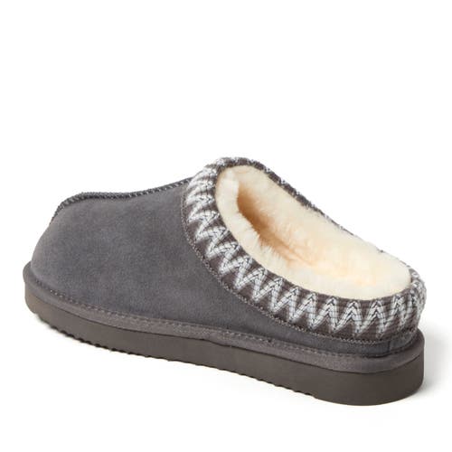 Dearfoams Fireside Greta Genuine Shearling Clog Slipper With Taping In Grey