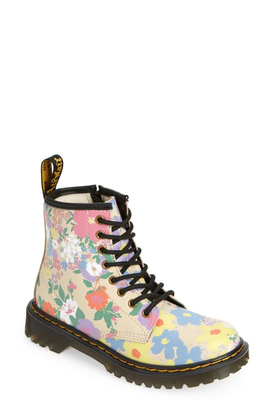 Dr. Martens Kids' Youth 1460 Floral Mash Up Leather Lace Up Boots In Parchment Beige