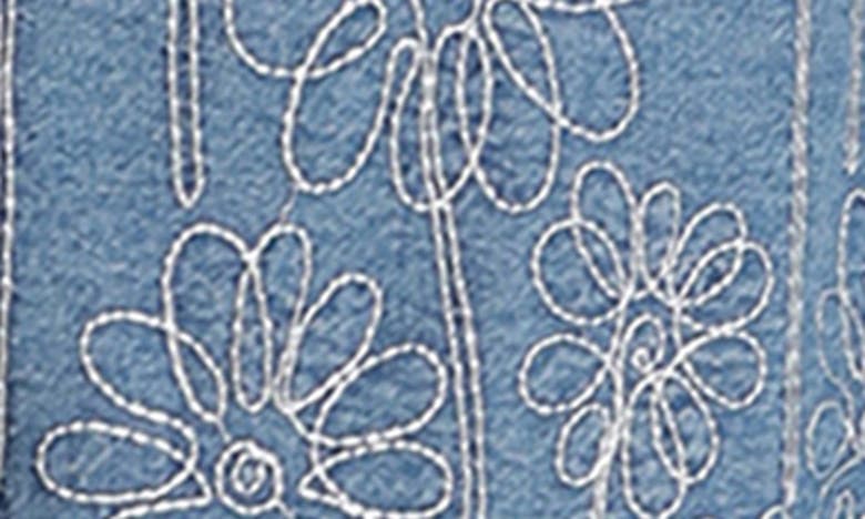 Shop Avec Les Filles Floral Embroidered Slit Denim Maxi Skirt In Duoro Wash