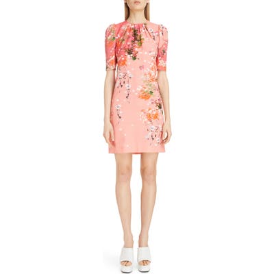 Givenchy Gathered Neck Floral Print Crepe Dress, US / 44 FR - Pink