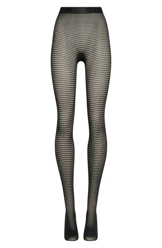 Shop Wolford Grid Net Tights In Black