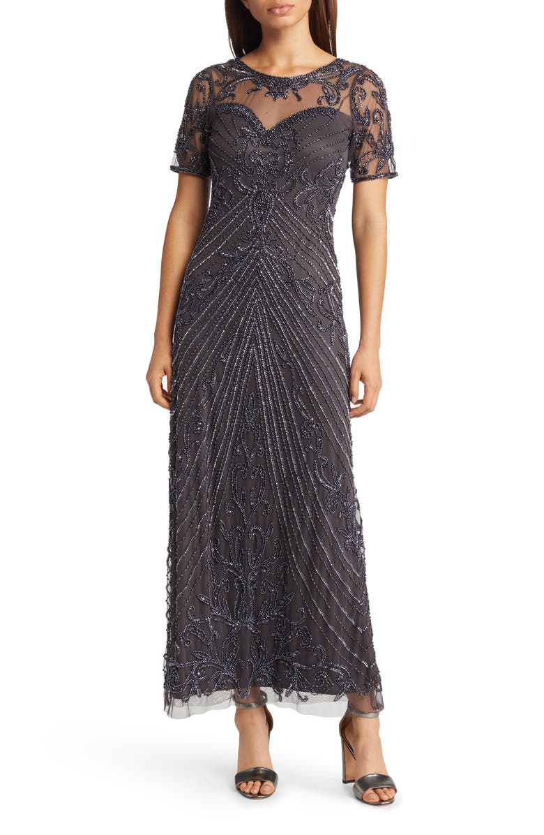 Pisarro Nights Illusion Beaded Mesh Column Gown | Nordstrom