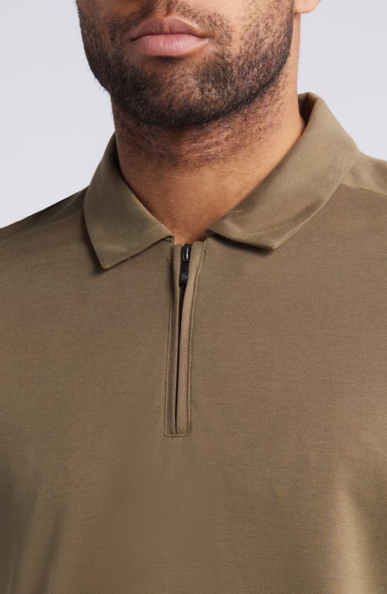 Johnston & Murphy Vintage Bird's Eye Quarter Zip Polo In Olive