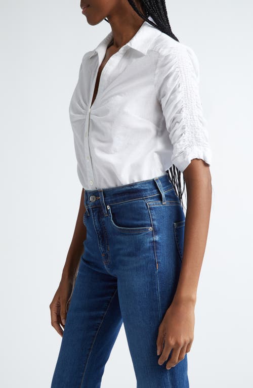 Shop Veronica Beard Porta Ruched Cotton Button-up Shirt In White