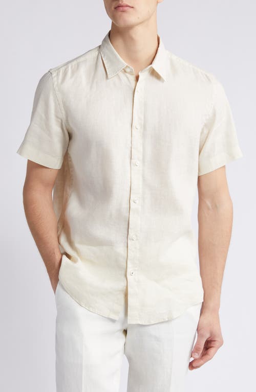 BOSS Liam Slim Fit Solid Short Sleeve Linen Blend Button-Up Shirt Open at Nordstrom