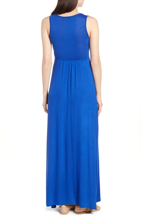 Loveappella V-neck Jersey Maxi Dress In Blue Maze