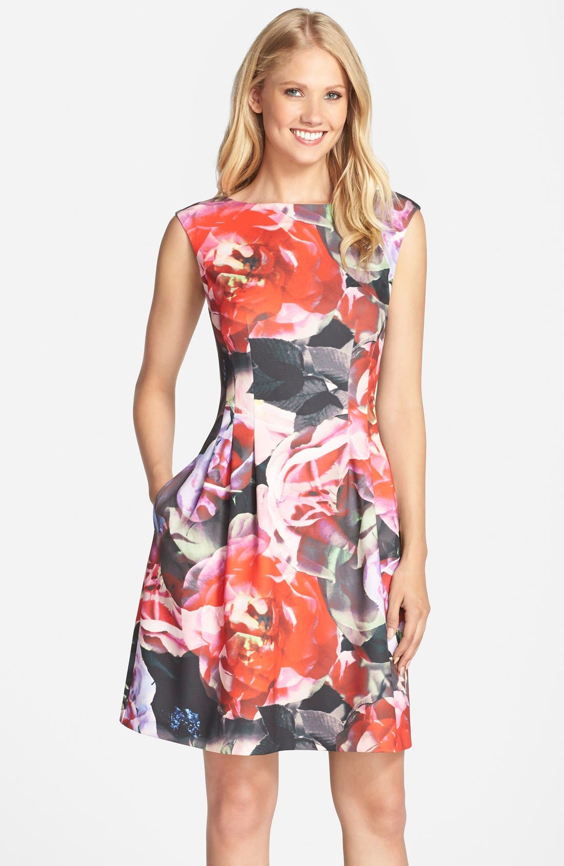 Vince Camuto Floral Print Scuba Fit & Flare Dress (Regular & Petite