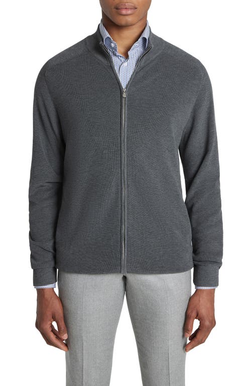 Jack Victor Murray Organic Cotton & Silk Zip Cardigan in Charcoal at Nordstrom, Size Xx-Large