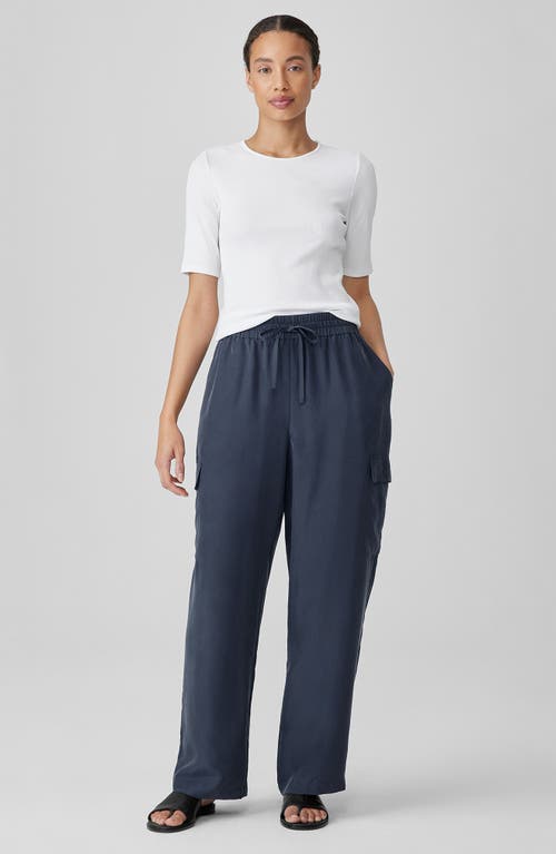 Shop Eileen Fisher Cargo Silk Straight Leg Drawstring Pants In Ocean