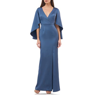 Js Collections Satin Crepe Trumpet Gown, Blue