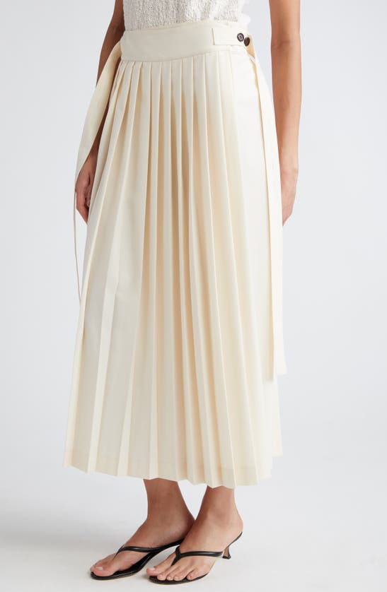 Shop Rohe Róhe Pleated Wool Blend Wrap Skirt In Cream