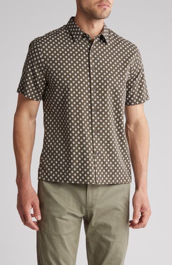 Shop Vince Cosmo Floral Button-up Shirt In Cypress/bone