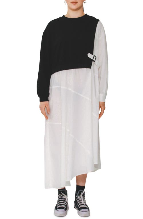 Absence of Colour Sigga Asymmetric Mixed Media Colorblock Cotton Dress in White
