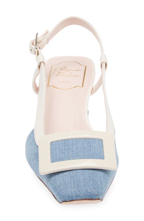 Shop Roger Vivier Belle Vivier Cutout Denim Slingback Pump In Denim/ivory