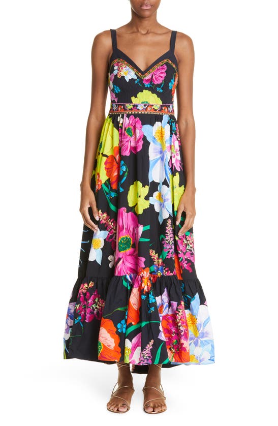Camilla Fitted Bodice Floral Cotton Maxi Dress In Away With The Fai