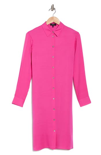 Theory Modern Long Sleeve Silk Shirtdress In Carnation