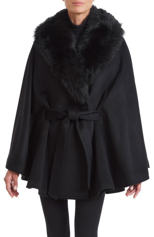 Sofia Cashmere Toscana Belted Wool & Cashmere Coat with Genuine Shearling Collar in Black 