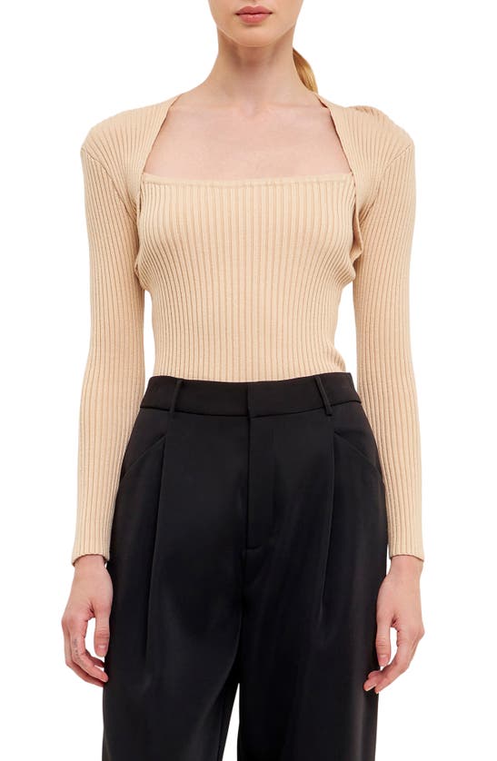 Endless Rose Long Sleeve Knit Top In Beige