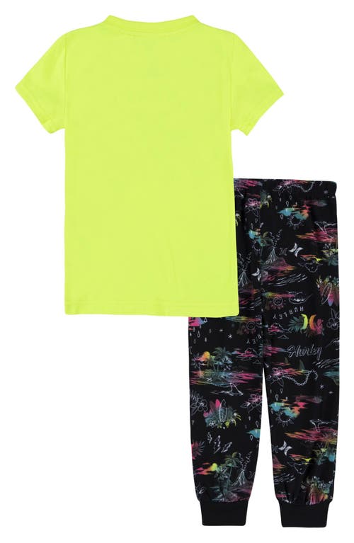 Shop Hurley Kids' Fitted Two-piece Pajamas In Black/yellow