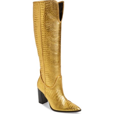 Cecelia New York Reckon Croc Embossed Knee High Boot, Metallic