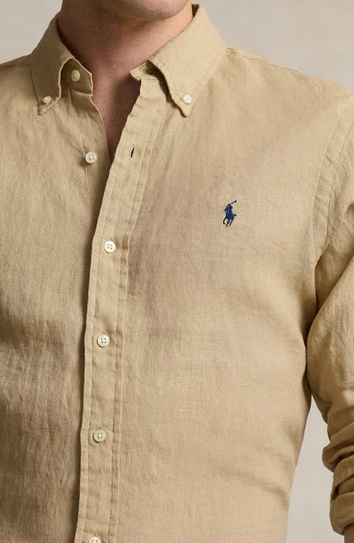 Shop Polo Ralph Lauren Piece Dye Linen Button-down Shirt In Coastal Beige